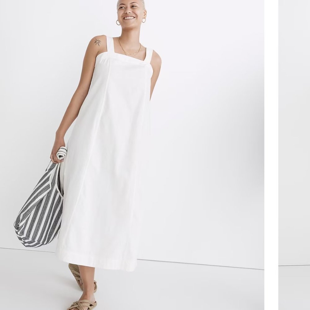 NWT MADEWELL Petite Linen-Cotton Princess-Seamed Midi Dress
